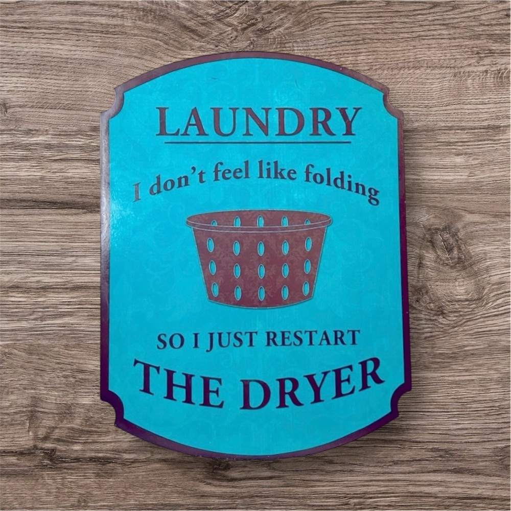 Laundry Metal Sign, Teal, Brown, Basket, Shabby Chic